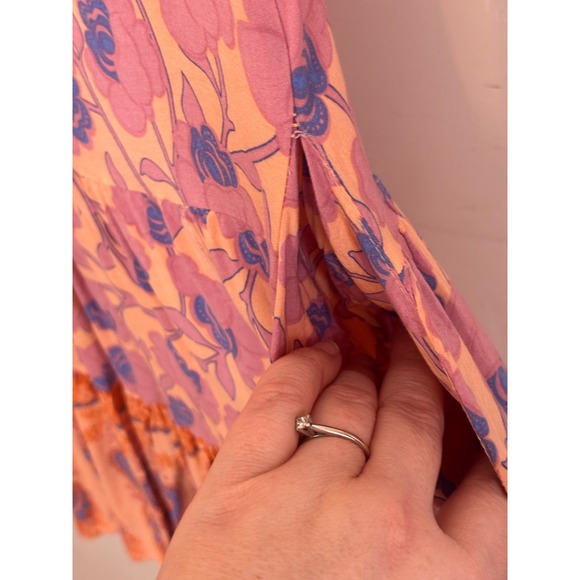 Petal + Pup Mini Dress 4 Peach Floral Paisley Tiered Boho Cottagecore Pockets - Picture 7 of 10